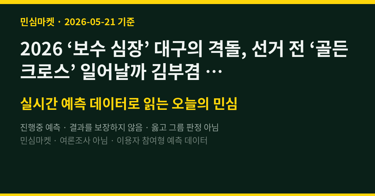 2026 ‘보수 심장’ 대구의 격돌, 선거 전 ‘골든크로스’ 일어날까 김부겸 추경호