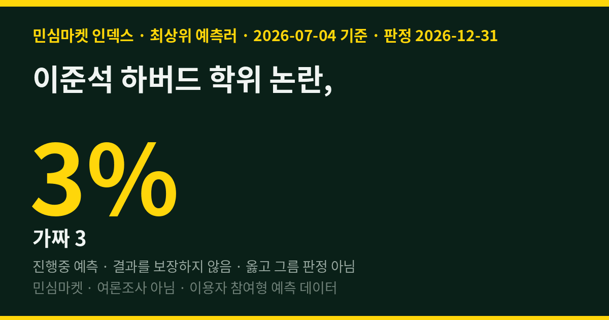 이준석 하버드 학위 논란, 최상위 예측러 97%는 "진짜"