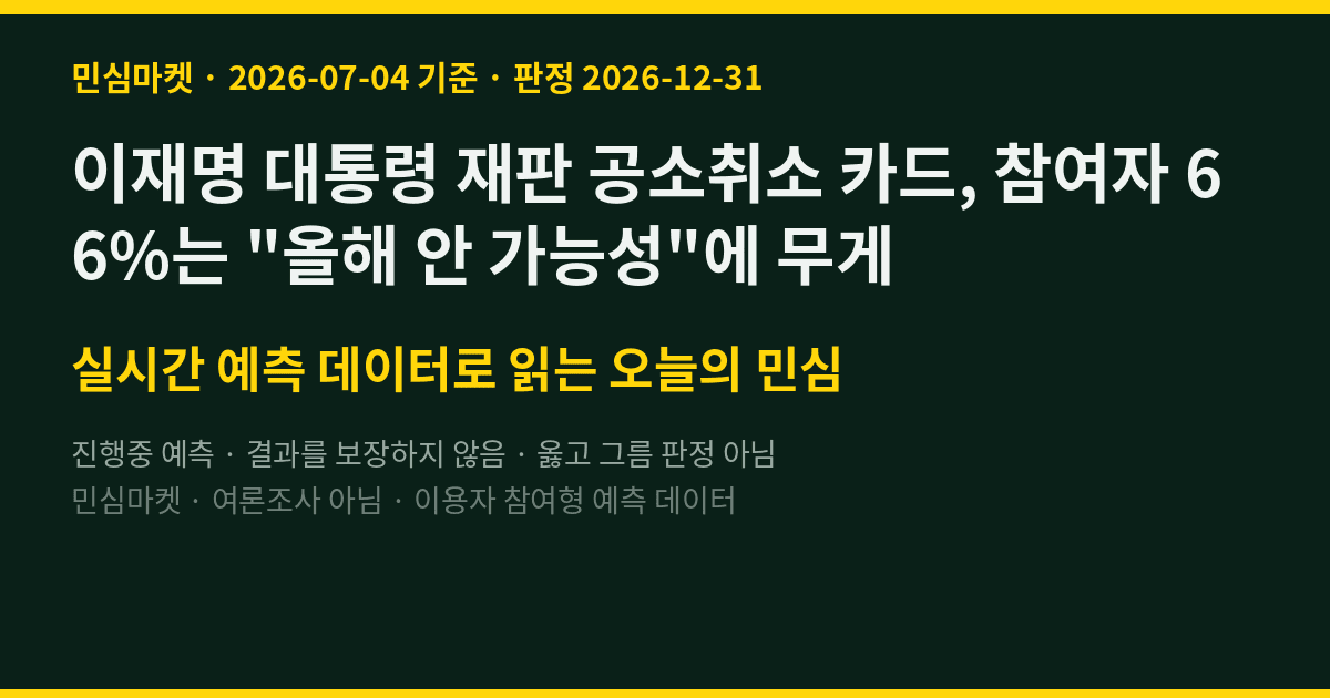 이재명 대통령 재판 공소취소 카드, 참여자 66%는 "올해 안 가능성"에 무게